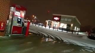 Walking Through the 🌨 Snow Past the ⛽️ Gas Station Outside of Fastrac at the Corner of Dewey Avenue