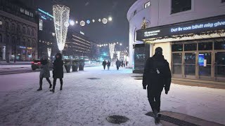 First Snow!❄️☃️Helsinki Saturday Night Walk & Christmas Lights 2023🎄🎆