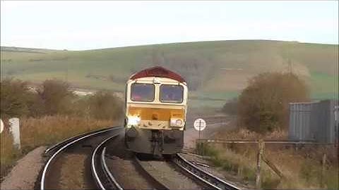 GBRf Class 66721 + 66719 Working 3W90 RHTT at Southease - Sunday 19th November 2017