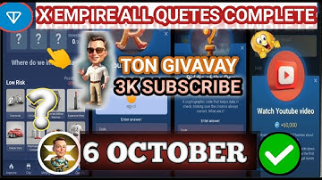 6-7 October All Quests Code X Empire | Rebus Of The Day | Riddle Of The Day | YouTube Video Code