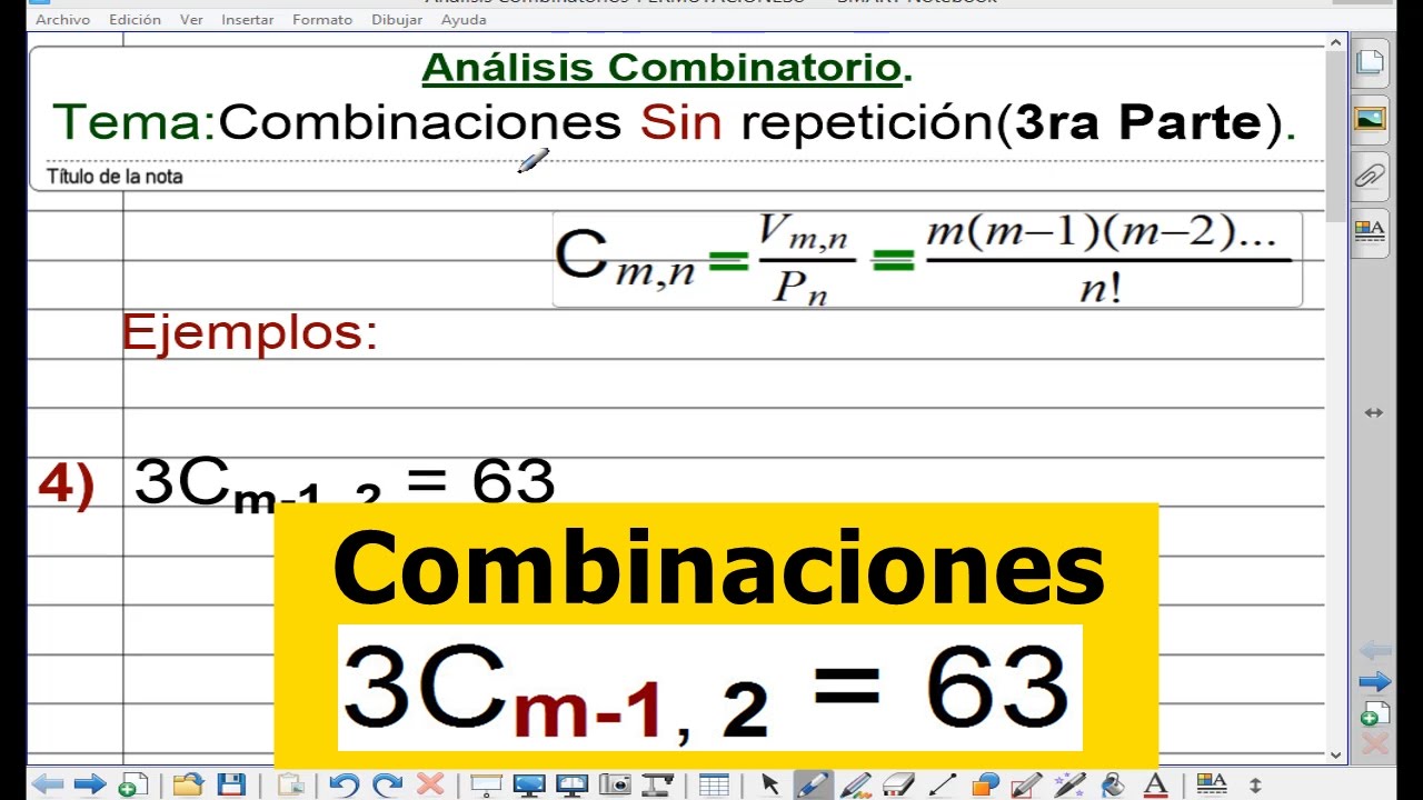 Combinaciones Sin Repeticion 3ra Parte - YouTube
