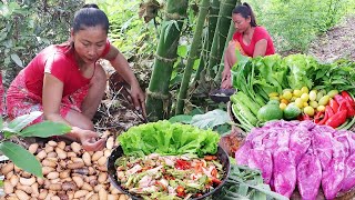 Life in jungle Found & catch worm for food in forest, Squid spicy cooking tasty for dinner, +4 video
