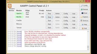 How to fix: MySQL Shutdown  Unexpectedly or Cannot connect invalid settings error |XAMPP Phpmyadmin