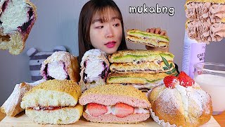 MUKBANG 맘모스빵과 파리바게트 블루베리 생크림 식빵 🍞 딸기페어 디저트 먹방 MAMMOTH BREAD CREAM BREAD Dessert asmr マンモスパン