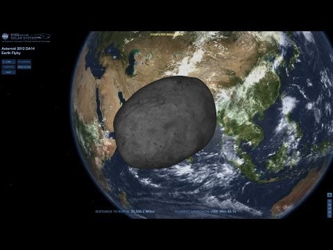 NASA Simulation of Asteroid 2012 DA14 Earth Flyby Today