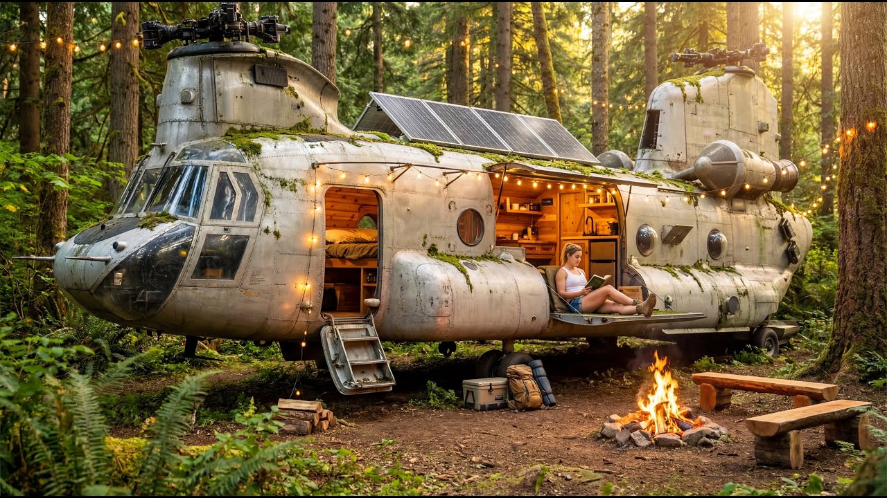 Building a house: CH-47 Chinook Camping Pod Build (Jungle Survival ASMR)