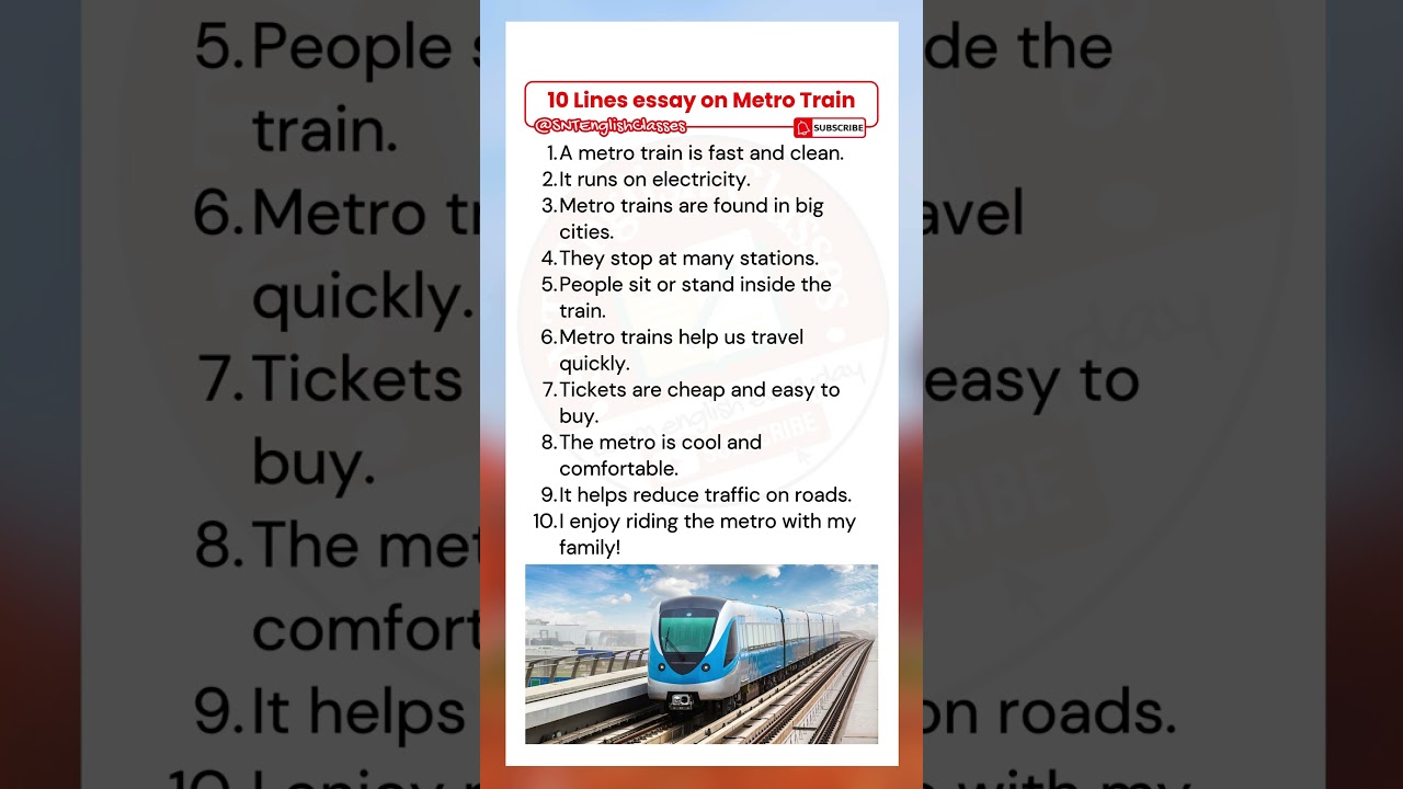 10 line essay on metro train in english | 10 lines on train | essay on delhi metro in english