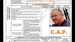 Formation électricien  - Examen CAP élec. fiche contrôle d'isolement