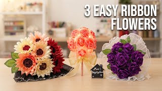 3 Easy Ways to Make Stunning Ribbon Flowers | DIY Tutorial for Beginners
