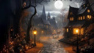 Autumn Village Halloween Ambience 🎃Spooky Sounds, Cricket Sounds, Night Nature Sound, Crunchy Leaves