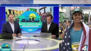 45th Gate River Run Men's Champion crosses the finish line