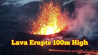 KayOne Volcano Erupts Lava Fountains 100m High, Iceland Sundhnúka Volcano + Relaxing Music