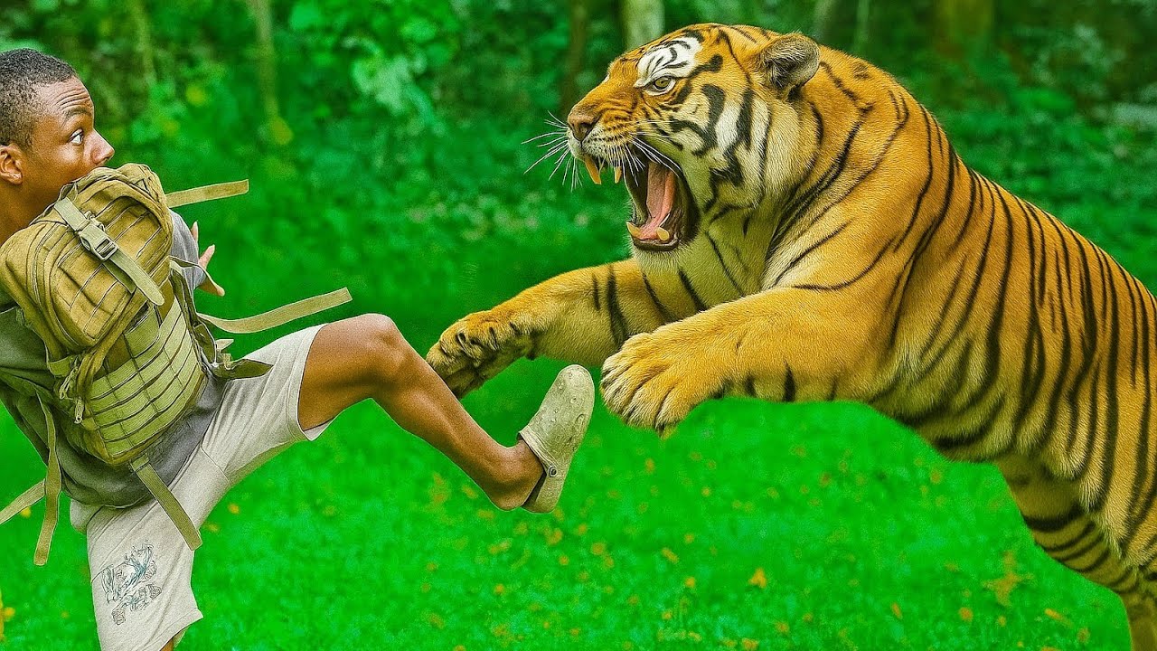 HARD FIGHT ✊ TIGER VS BOY IN JUNGLE FOREST 😂 🐯 ROYAL BENGAL TIGER ATTACK MAN 