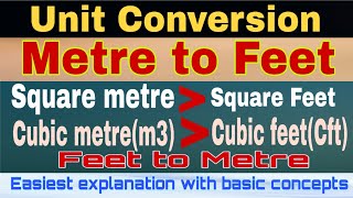 Unit conversion of metre to feet | Square meter to square feet |cubic meter to cubic feet|sft to cft
