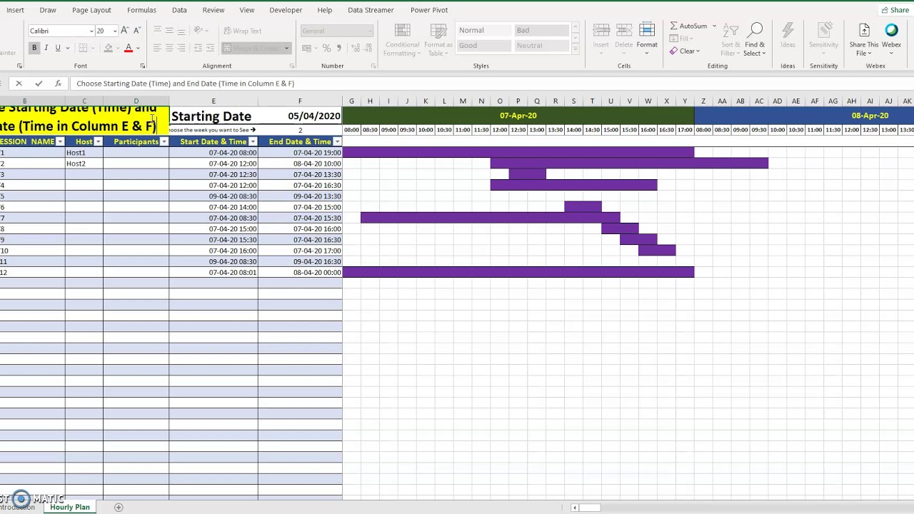 Simple Dynamic Hourly Project Planner (Gantt Chart) - YouTube