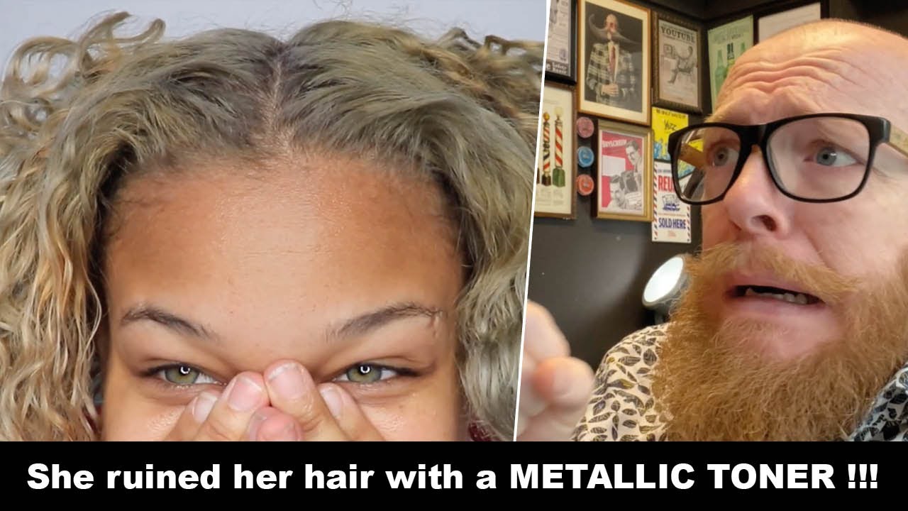 She ruined her hair with a METALLIC TONER !!! Hairdresser reacts to hair fails