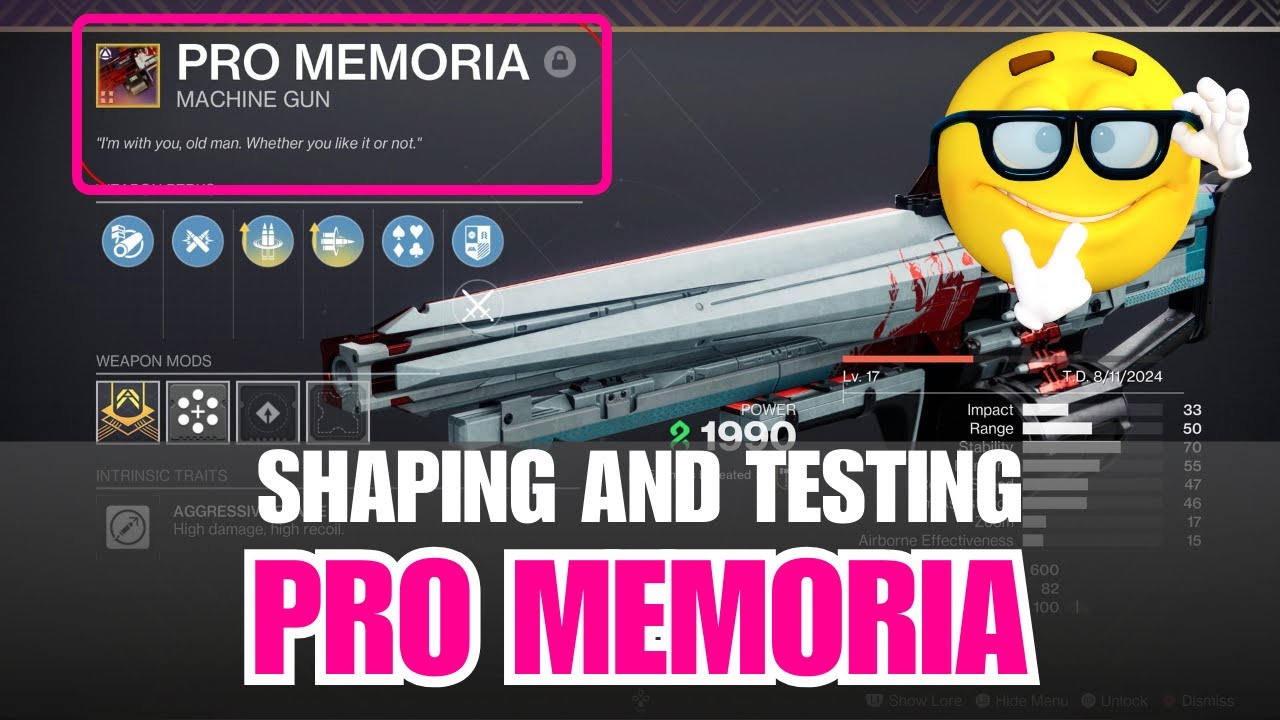 Shaping guide to Pro Memoria machine gun - Crafting tips to Pro Memoria machine gun [Destiny 2]