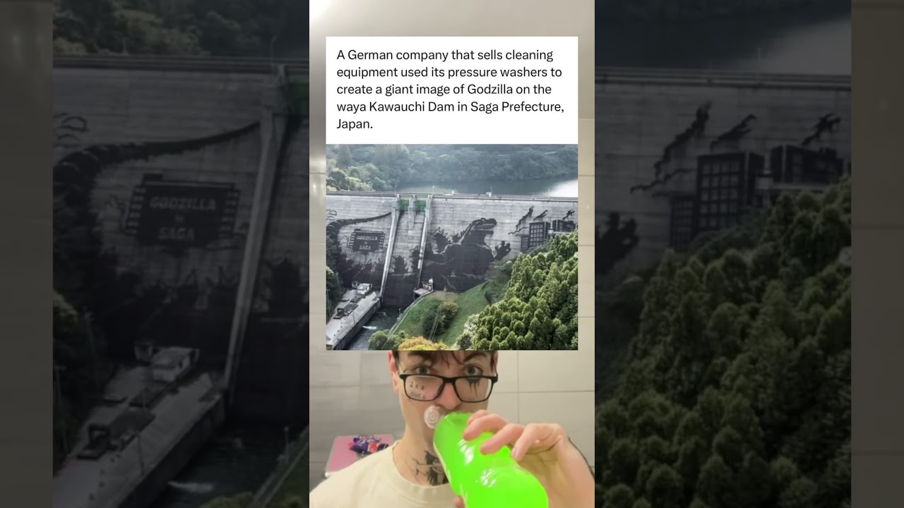 They create a giant image of Godzilla on the Waya Kawauchi.