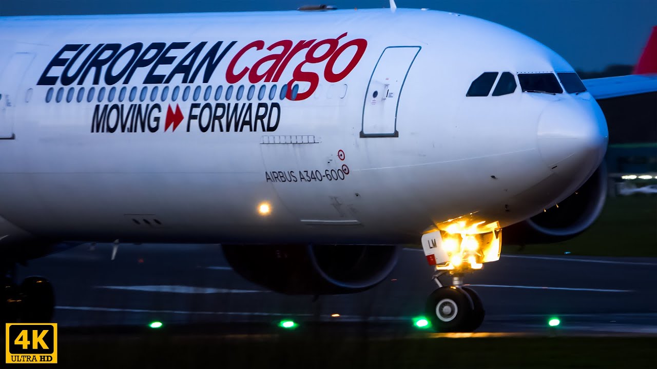 The Giant Airbus A340 takes off from Bournemouth Airport | Close Up | 4K