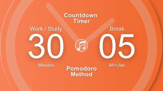 Pomodoro method | 7 x 30 / 05 min - 4 hours of study/work | No music | Timer for deep focus | Orange