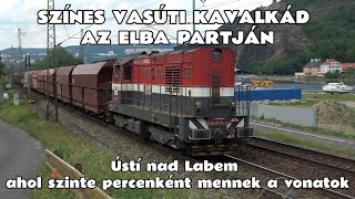 2024.05.23. Vasúti kavalkád az Elba mindkét partján. Csehország Ústí nad Labem vonatok mindenfelé