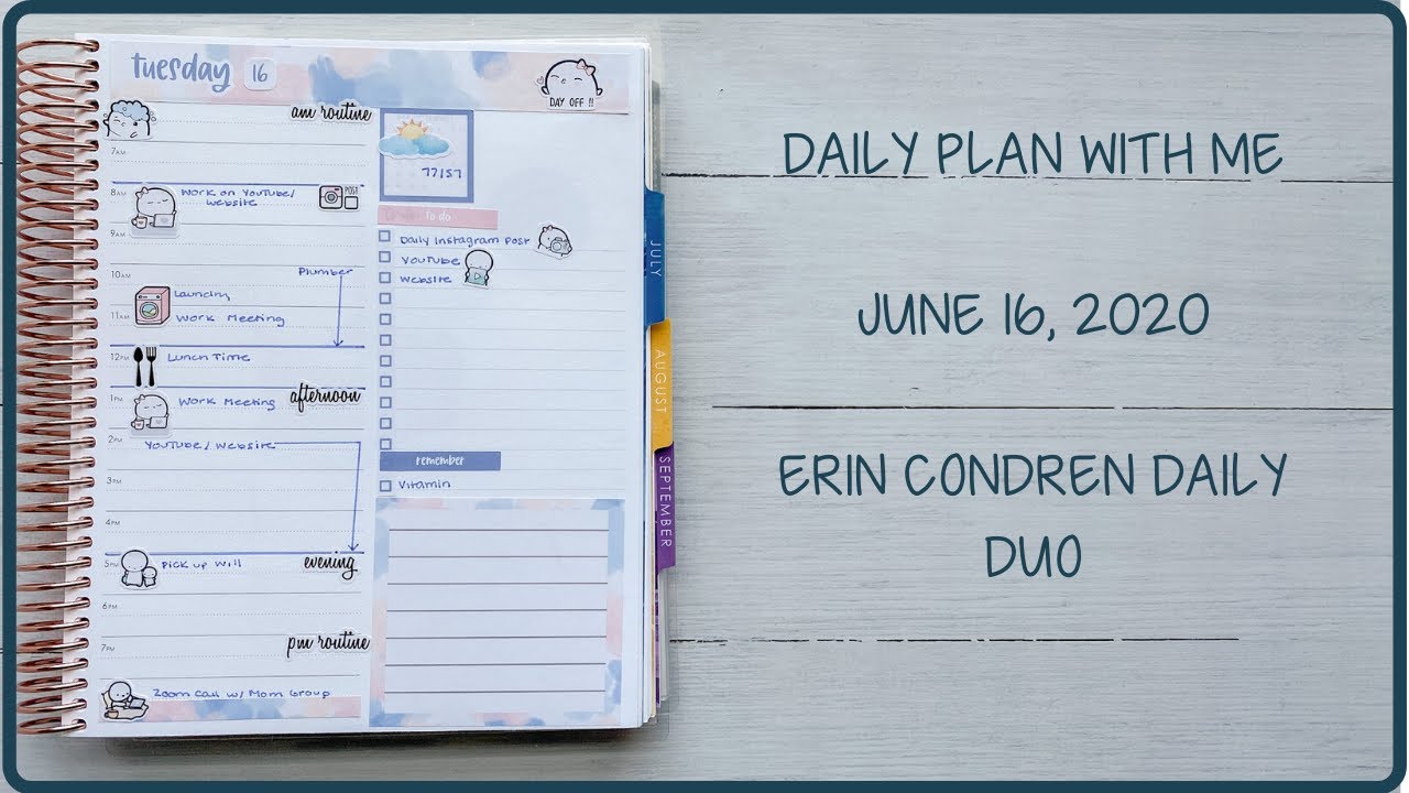 DAILY PLAN WITH ME | JUNE 16, 2020 | ERIN CONDREN DAILY DUO - YouTube