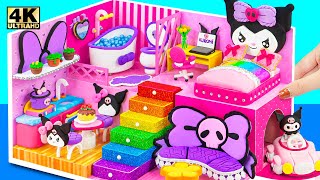 How To Make Kuromi Sanrio House with 4 Rooms from Clay & Unboxing Blind Bags 🎀💜 DIY Miniature House