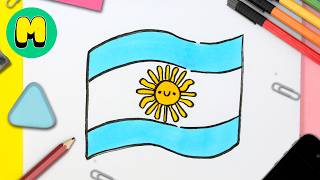 How to draw the Argentina flag kawaii step by step