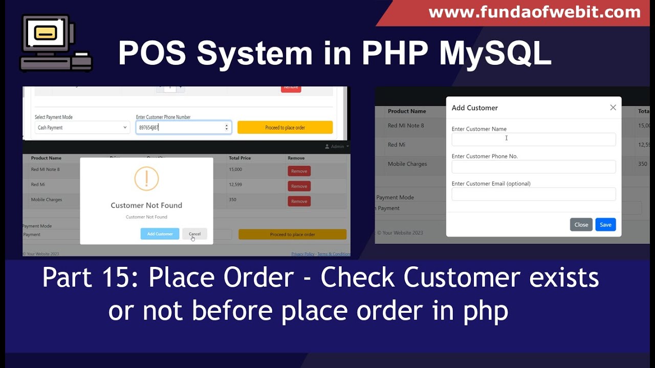 POS System in PHP Part 15: Place Order - Check Customer exists or not ...