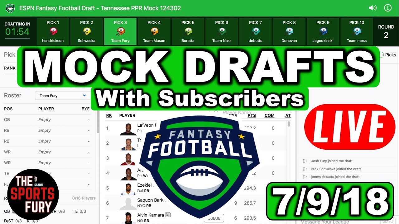 Live Fantasy Football Mock Drafts with Subscribers!
