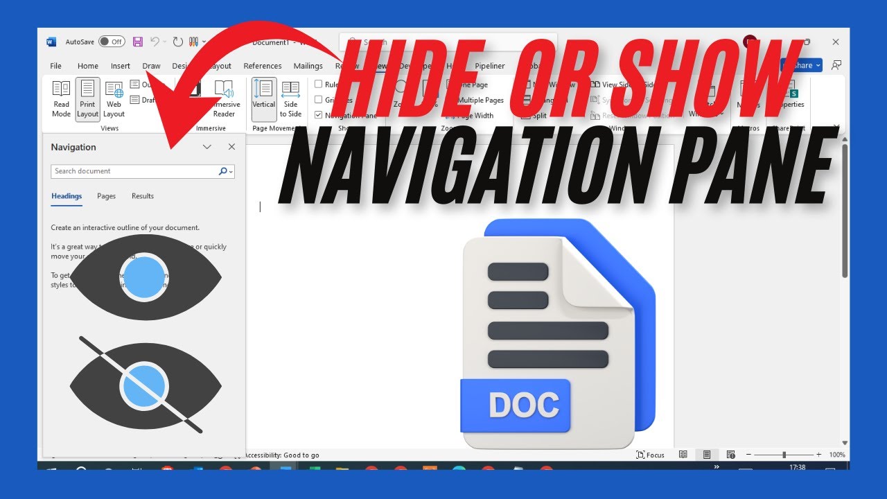 How To Show Or Hide Navigation Pane In Word Document - YouTube