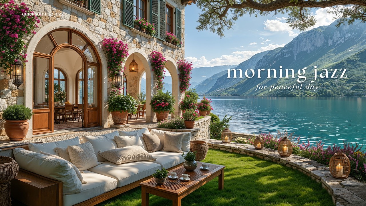 Утреннее Джазовое Кафе На Берегу Озера Для Спокойного Дня — Безмятежная Фортепианная Джазовая Муз...