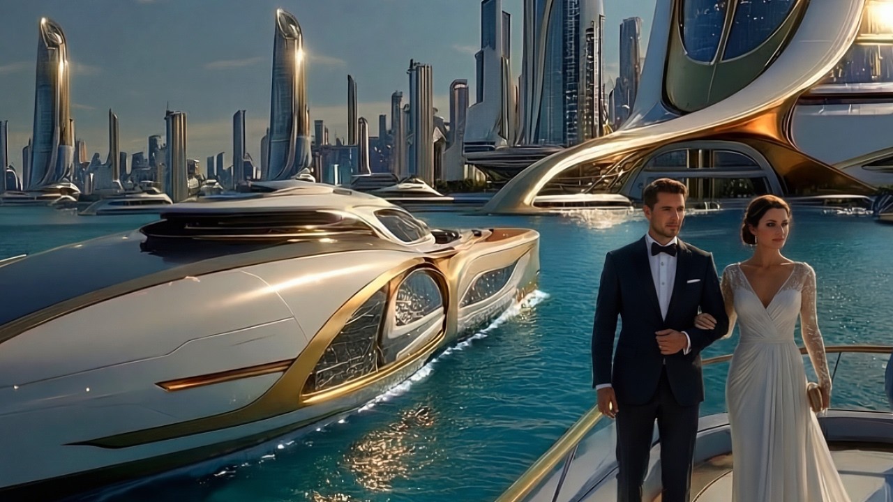 Floating City in the Year 2100 | 1 Hour Futuristic Sci-Fi Ocean City Ambience for Relax | 4K