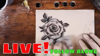 ✔live tattoo✔ live rose tattoo with leaves follow along