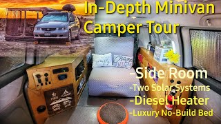 Minivan Camper InDepth Tour | Side Room, Diesel Heater, Solar, Luxury Bed, and More!