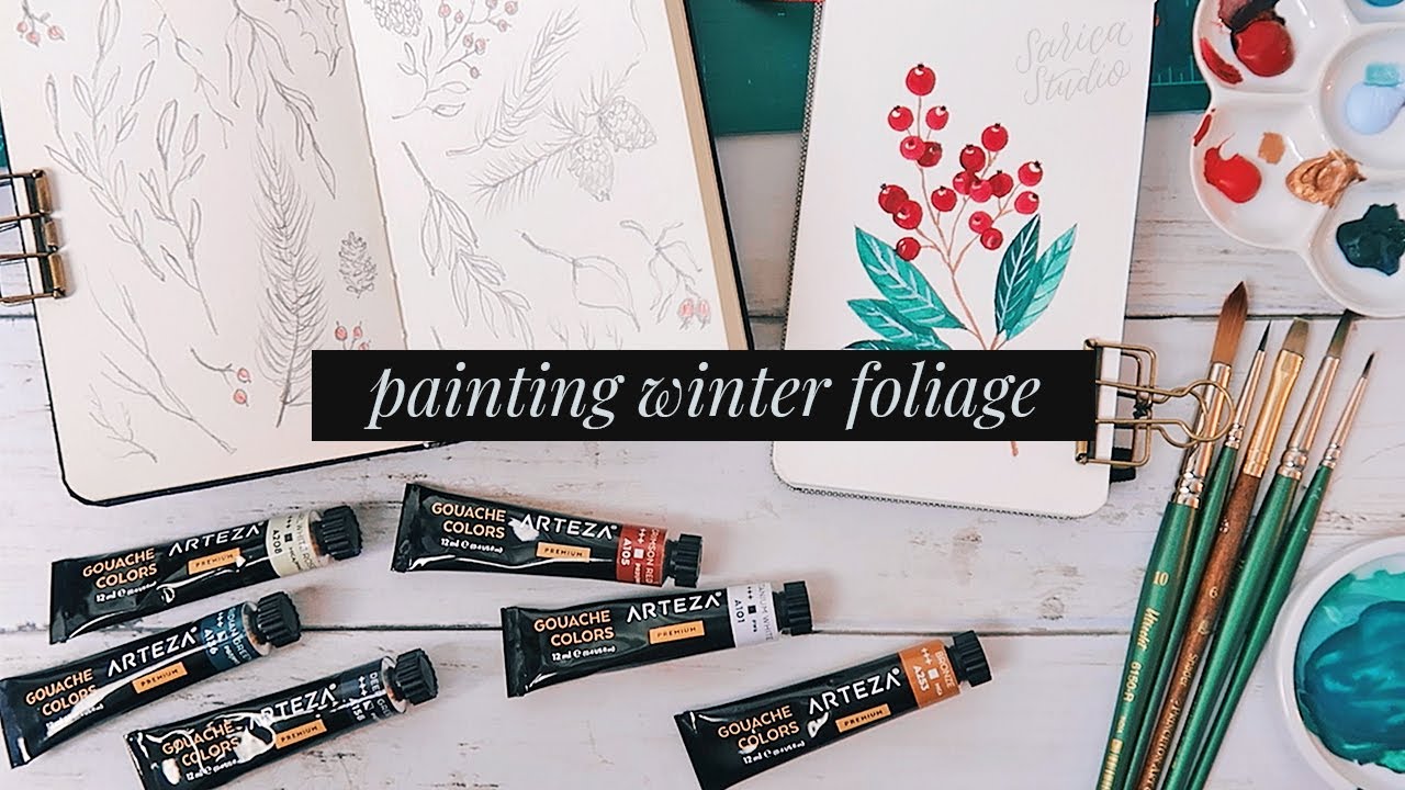 painting winter foliage with arteza gouache