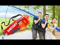 Pretty Girl Nerf War: SWAT Girl Nerf Guns Fight Robber Group Grilled Fish Battle