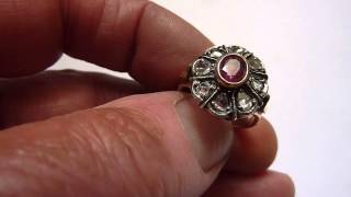 Large Antique Russian 10ct Gold, Diamond & Ruby Ring. Size. O/P