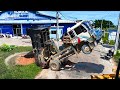 Be Careful Be Safty.!  Dump Truck Drive Back Uploading Stuck While Landfill Using Dozer Recovery