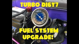 Turbo D16y7 gets a fuel system upgrade. (How to install Ebay fuel pressure regulator)