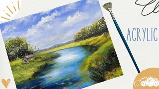 Paint The Beautiful Lake Grass Field Landscape In Acrylic/lakeside/Acrylipainting/stepbystep