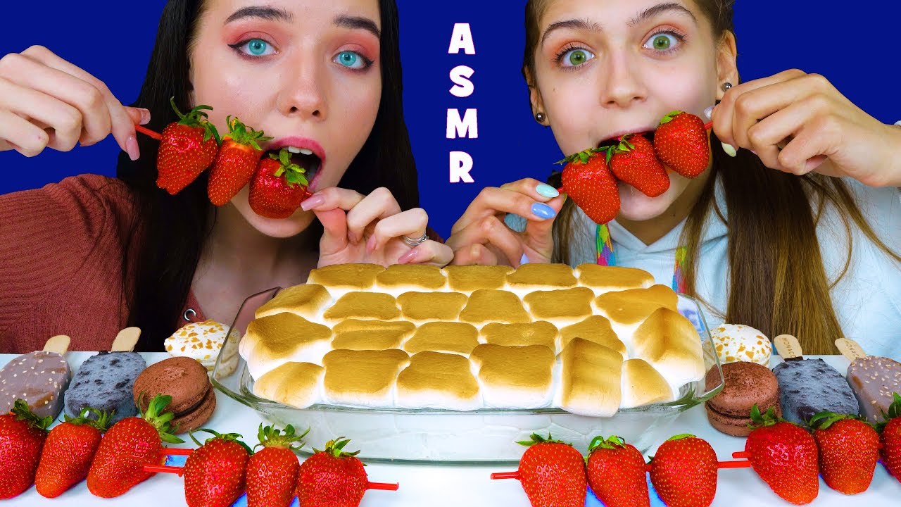 ASMR S'MORES DIP + CHOCOLATE ICE CREAM, STRAWBERRY, MACARONS (EATING ...