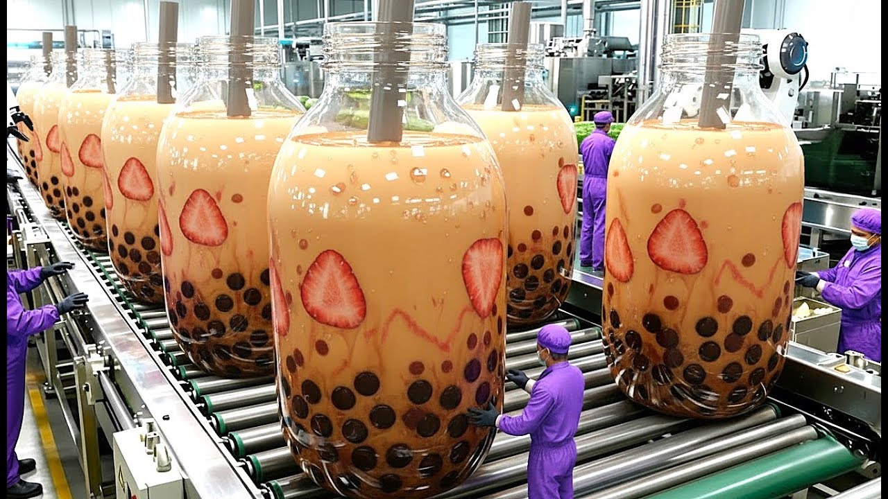 Inside a Massive Boba Tea Manufacturing Plant: Tapioca Pearl Cooking, Tea Extraction Boba Tea