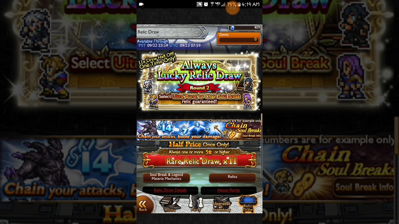 FFRK [30th Anniversary] Always Lucky Relic Draw, Round 2 - Ultra, Burst, Chain SB x11 Relic Draw