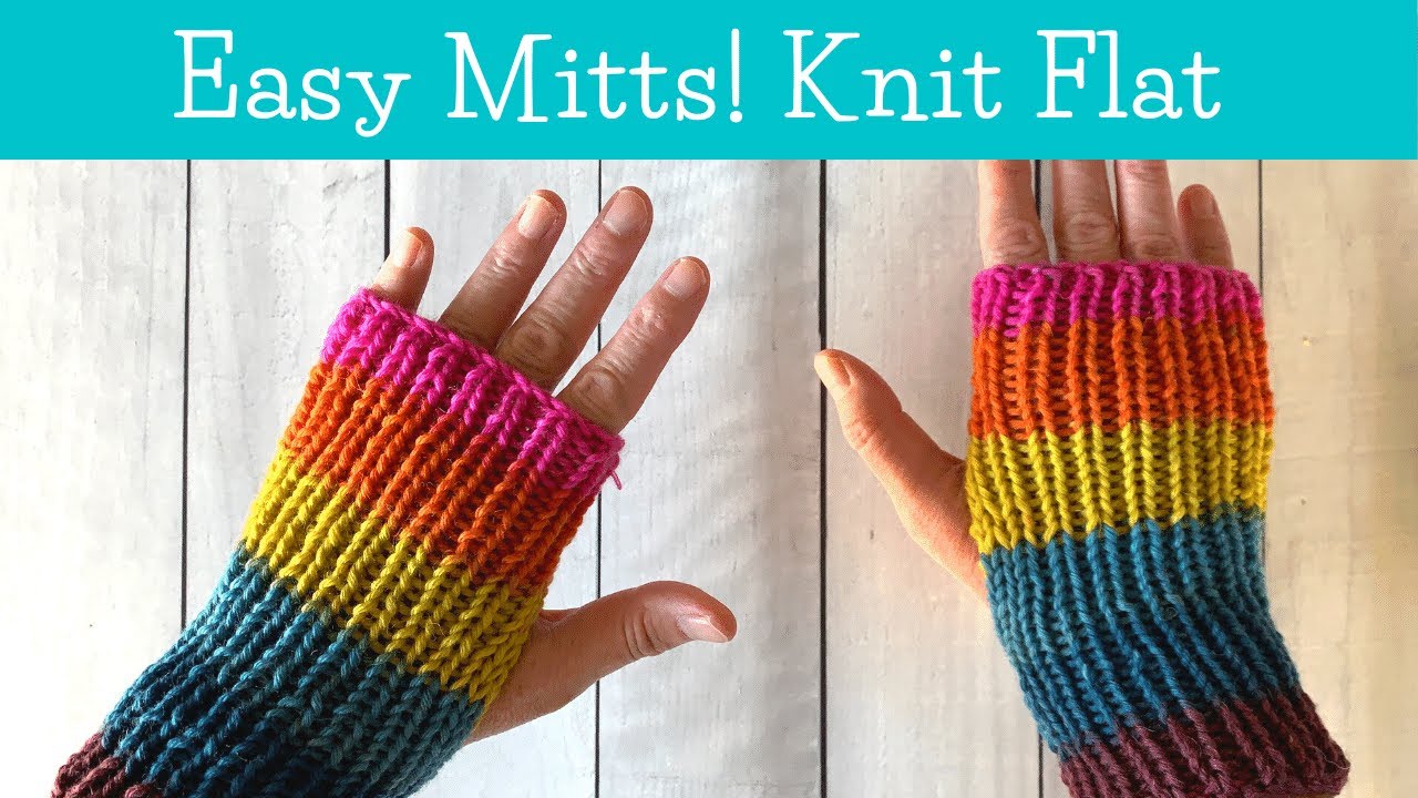 Easy! Fingerless Mitts Flat Knitting on Straight Needles
