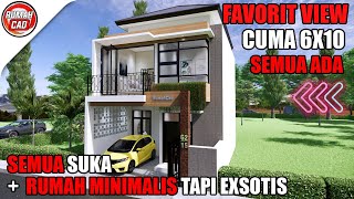 Desain Rumah Minimalis 6X10 2 Lantai dengan Dapur Terbuka 3 Kamar Tidur