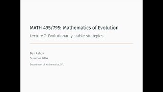 MATH 495/795 - Lecture 7 - Evolutionarily stable strategies