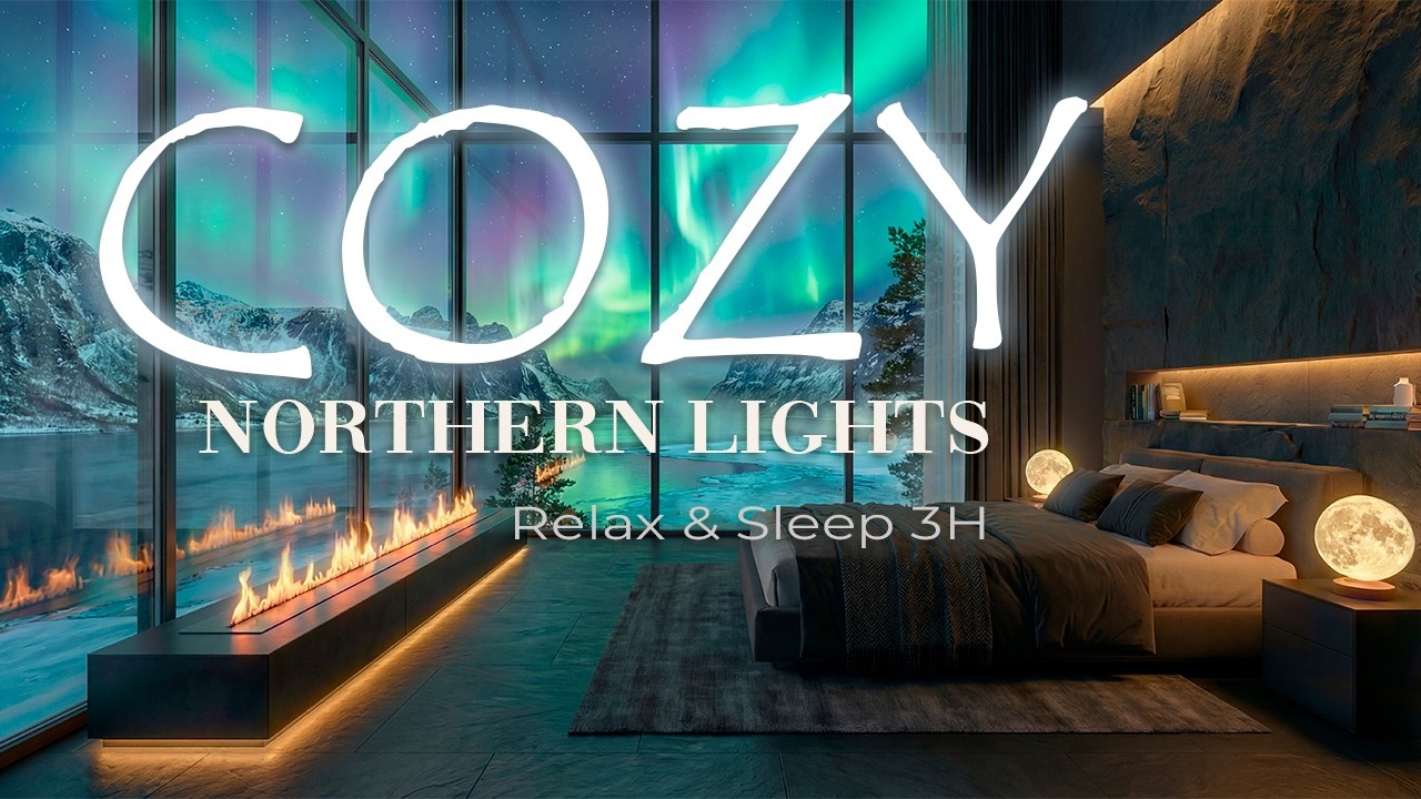Aurora Borealis View & Cozy Room Ambience - Soothing Sounds for Deep Sleep | 3 hours [No ads]