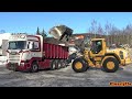 4k volvo l90h loading snow on scania r730