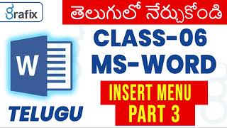 Microsoft Word Insert Menu Part-3 in Telugu Class 6 | Complete MS-Word Tutorial 2021 for Beginners
